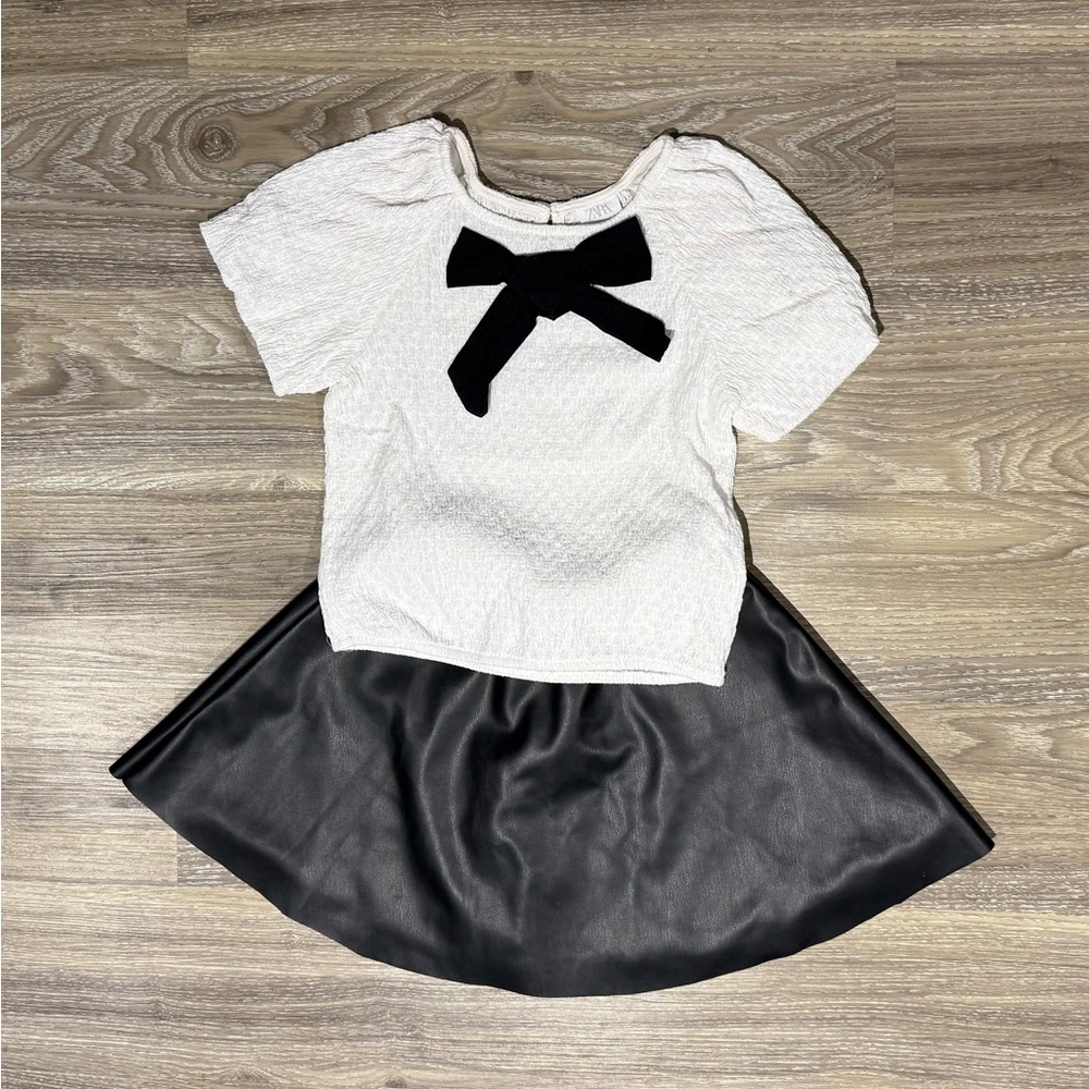 Set: H&M 6x - Black Faux Leather Skirt and Zara Blouse (size 6)